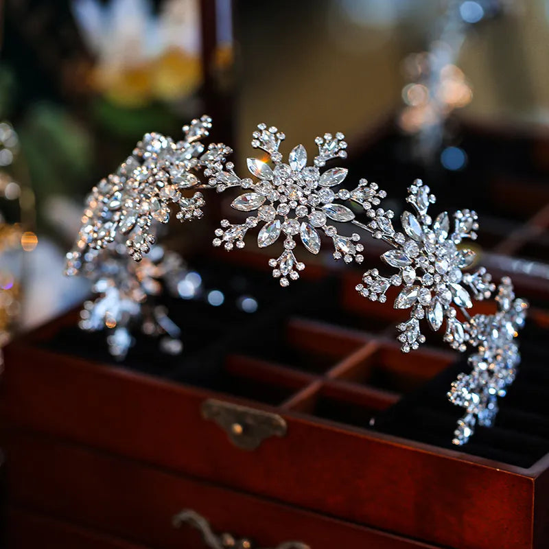Our beautiful crystal floral headband is displayed inside a jewelry box.